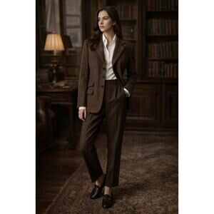 Vintage Lauren Ralph Lauren Brown Plaid Wool Blazer Size 12 Y2K Tailored Jacket